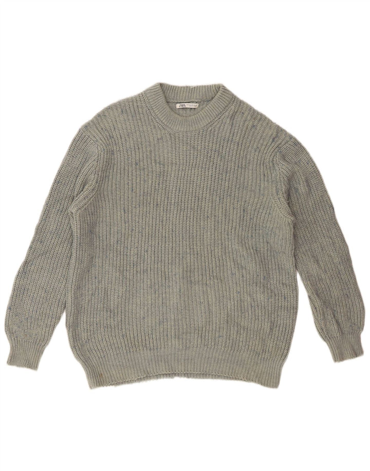 Zara Mens Crew Neck Jumper Sweater Medium Blue Flecked Acrylic