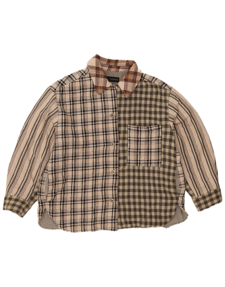Zara Womens Lumberjack  Flannel Shirt UK 16 Large Beige Patchwork Polyester