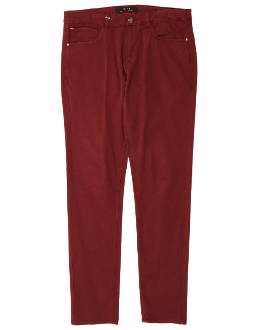 ZARA Mens Slim Casual Trousers EU 38 Small W30 L32 Burgundy Cotton