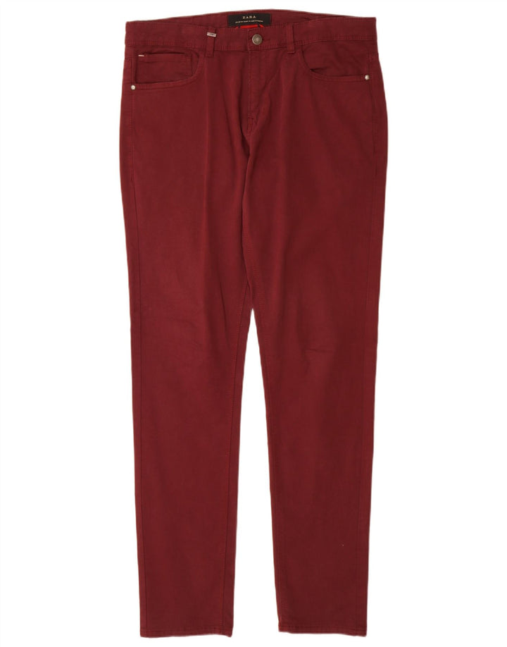 ZARA Mens Slim Casual Trousers EU 38 Small W30 L32 Burgundy Cotton