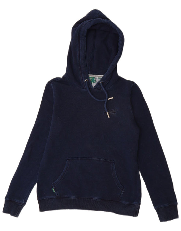 SUPERDRY Womens Hoodie Jumper UK 8 Small Navy Blue Cotton