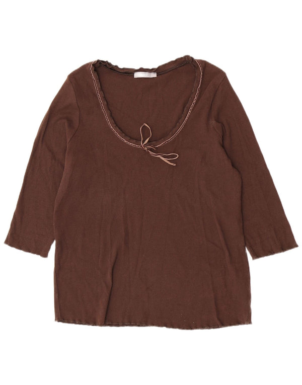 Marks & Spencer Womens Top 3/4 Sleeve UK 16 Large Brown Cotton