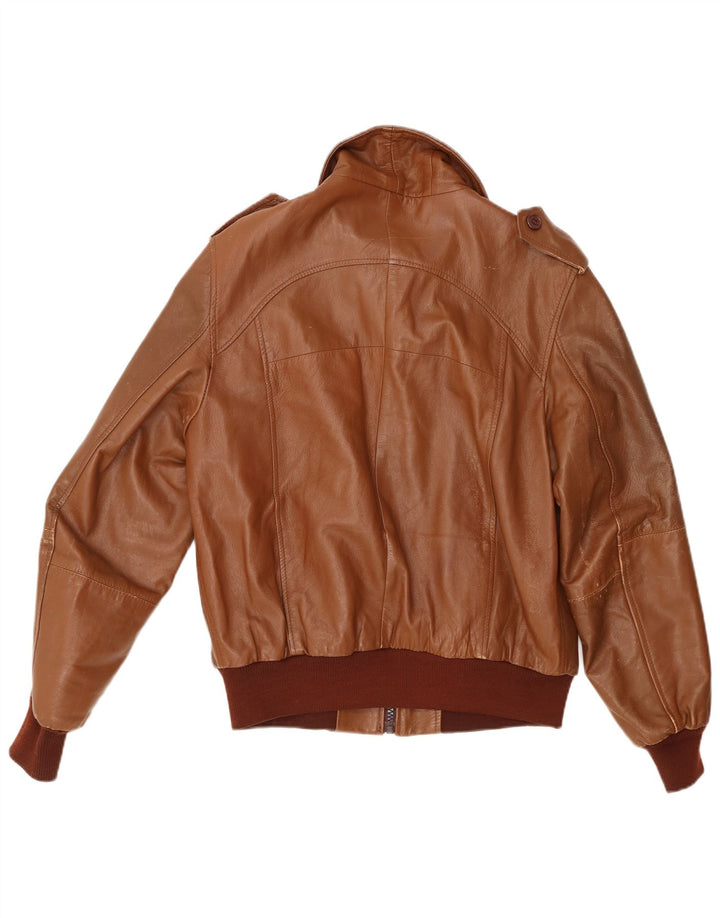 VINTAGE Mens Military Leather Jacket UK 40 Large Brown Leather