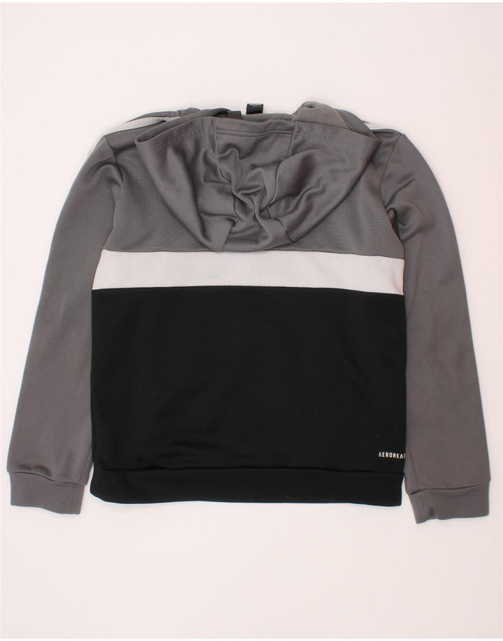 Adidas Boys Hoodie Jumper 9-10 Years Grey Colourblock Polyester