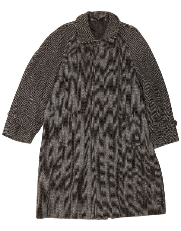 Vintage Mens Overcoat IT 50 Large Grey Herringbone Wool