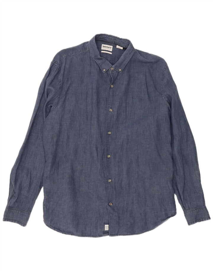 TIMBERLAND Mens Slim Fit Shirt 2XL Navy Blue Linen
