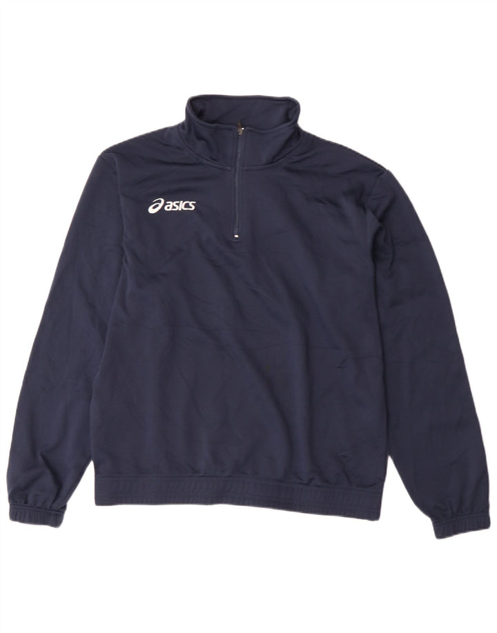 Asics Boys Zip Neck Pullover Tracksuit Top 13-14 Years Navy Blue Polyester