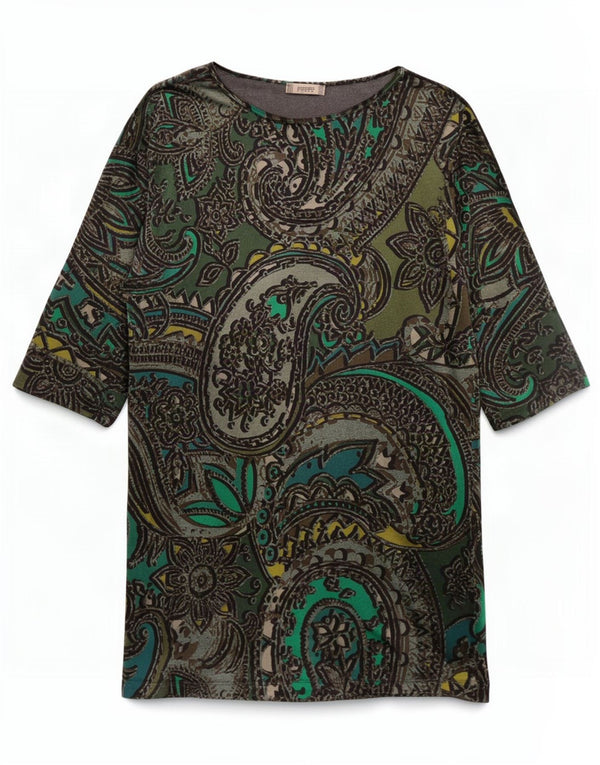 Eleonora Amadei Womens 3/4 Sleeve Shift Dress UK 14 Large Green Paisley