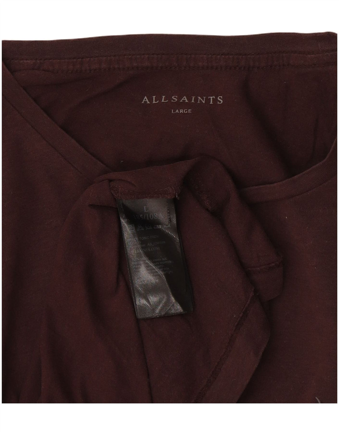 ALL SAINTS Mens T-Shirt Top Large Burgundy Cotton