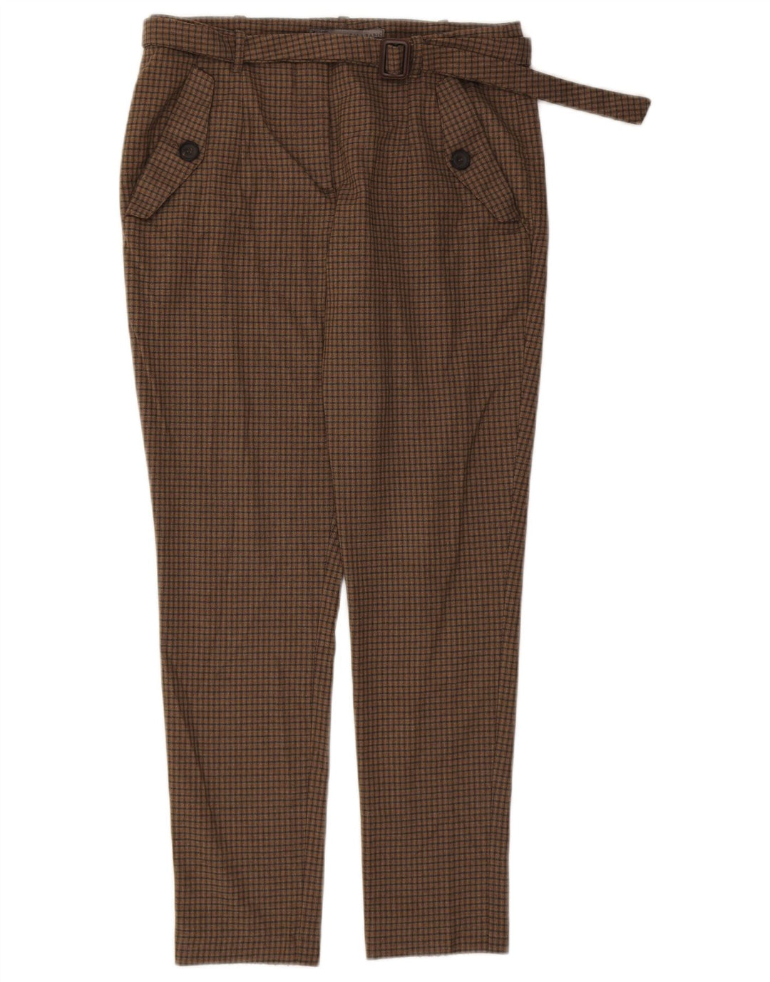 Zara Womens Slim Chino Trousers Medium W28 L28 Brown Check Polyester