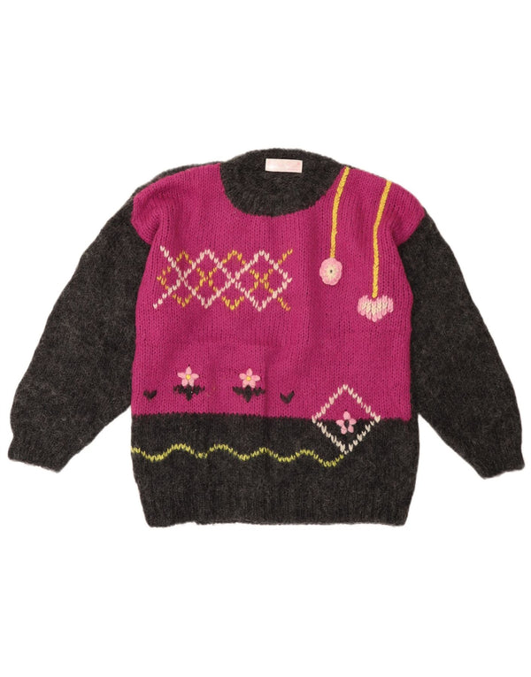 VINTAGE Womens Crew Neck Jumper Sweater UK 14 Large Grey Colourblock