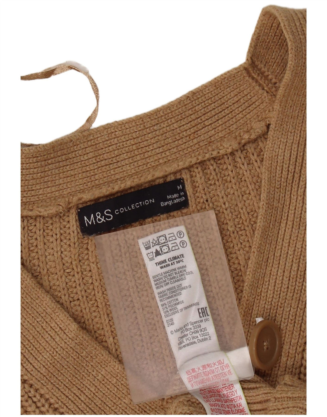 Marks & Spencer Womens Crop Cardigan Sweater UK 14 Medium Brown Cotton