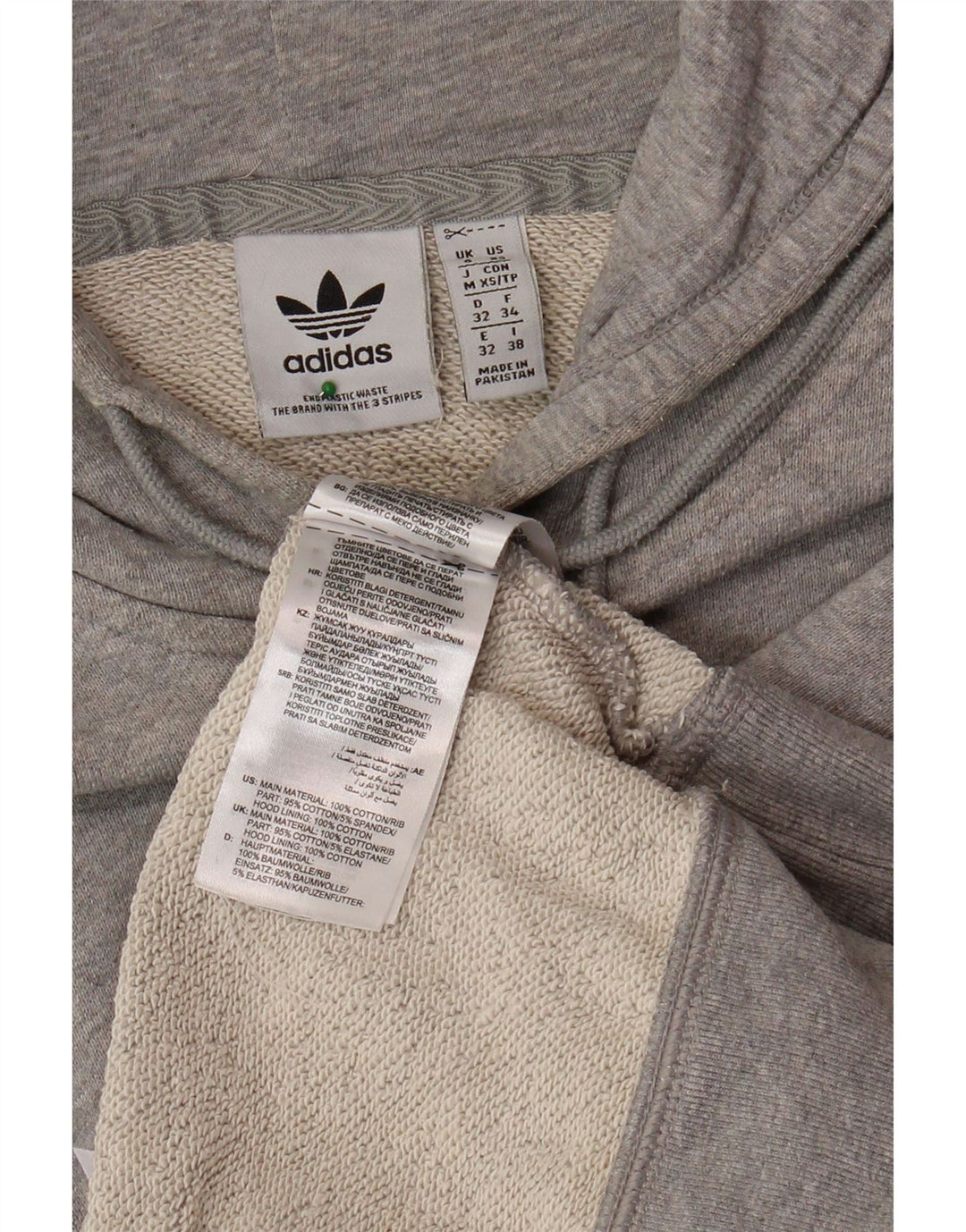 ADIDAS Womens Oversized Graphic Hoodie Jumper UK 6 XS Grey Cotton