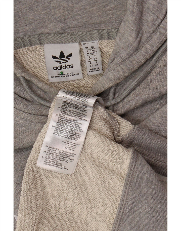 ADIDAS Womens Oversized Graphic Hoodie Jumper UK 6 XS Grey Cotton