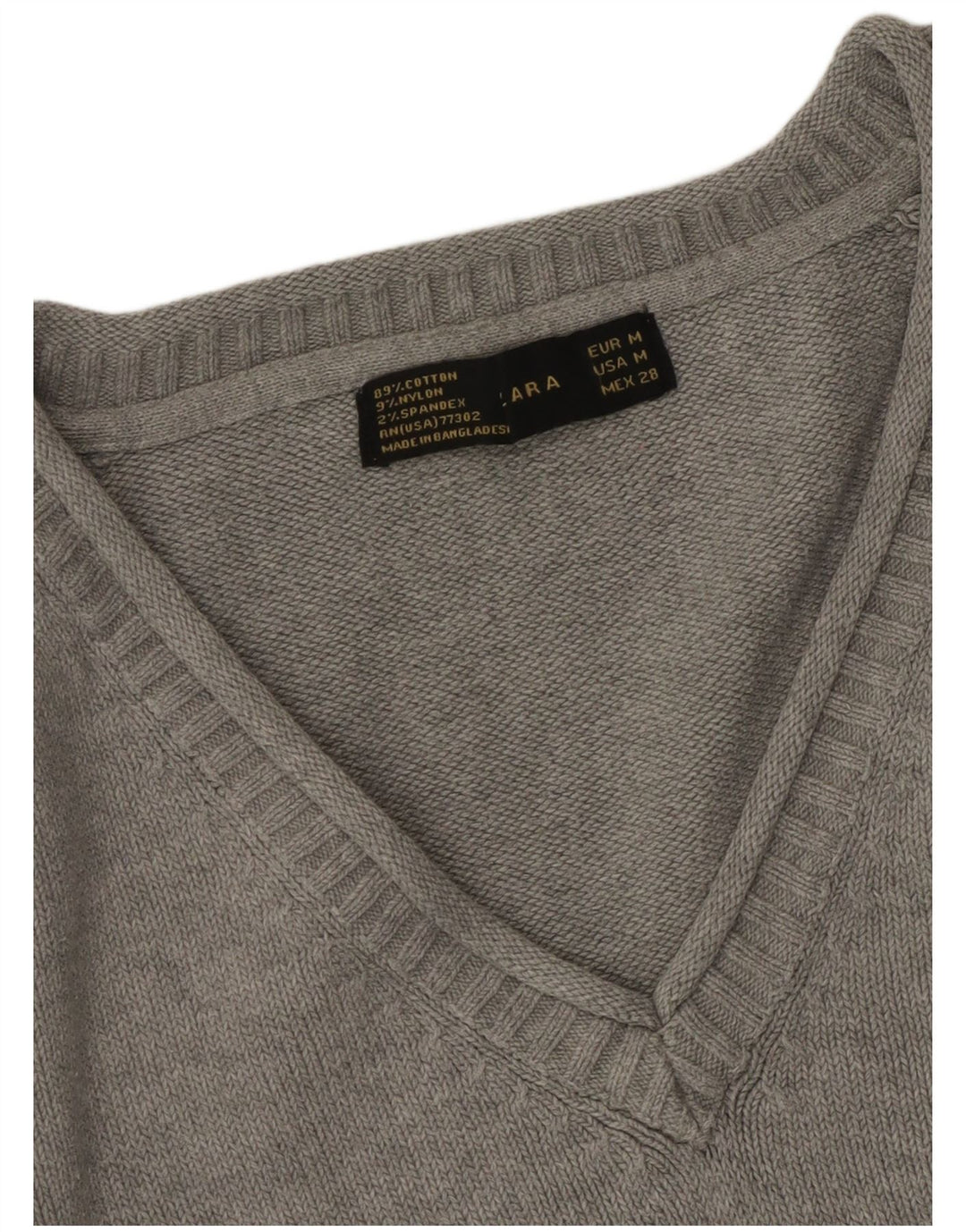 ZARA Womens V-Neck Jumper Sweater UK 12 Medium Grey Cotton
