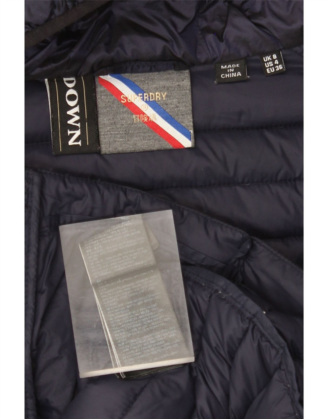 SUPERDRY Womens Hooded Padded Jacket UK 8 Small Navy Blue Nylon