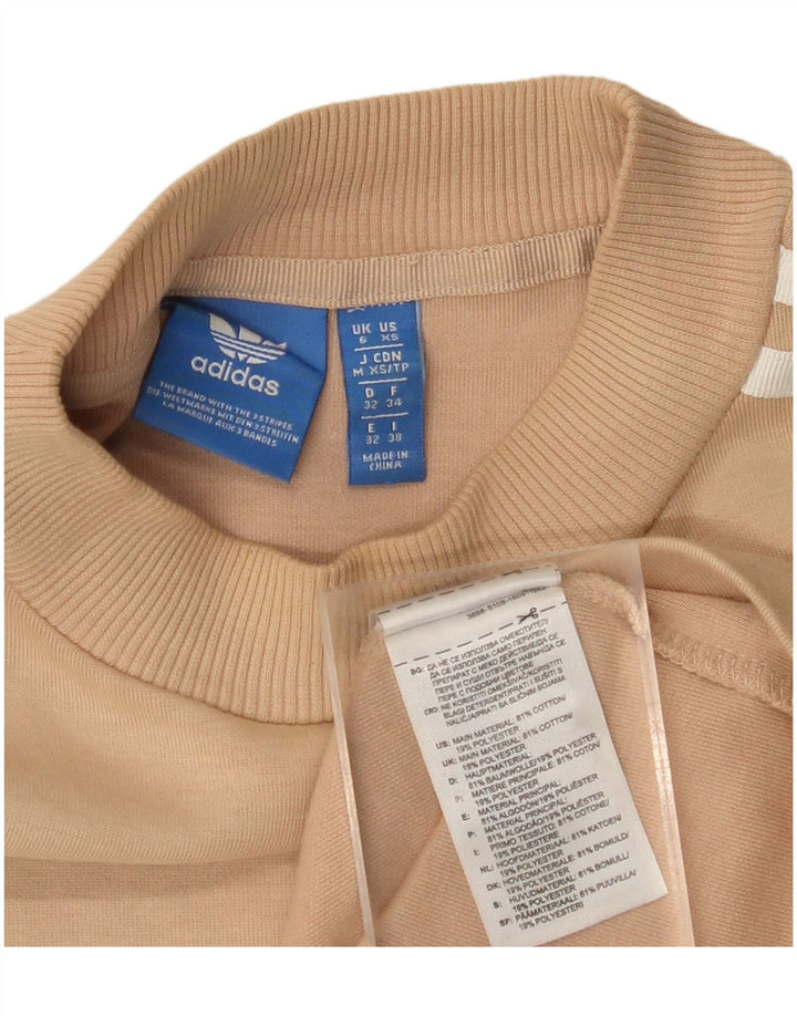 ADIDAS Womens Long Sleeve Sweatshirt Jumper Dress UK 6 XS Beige Cotton