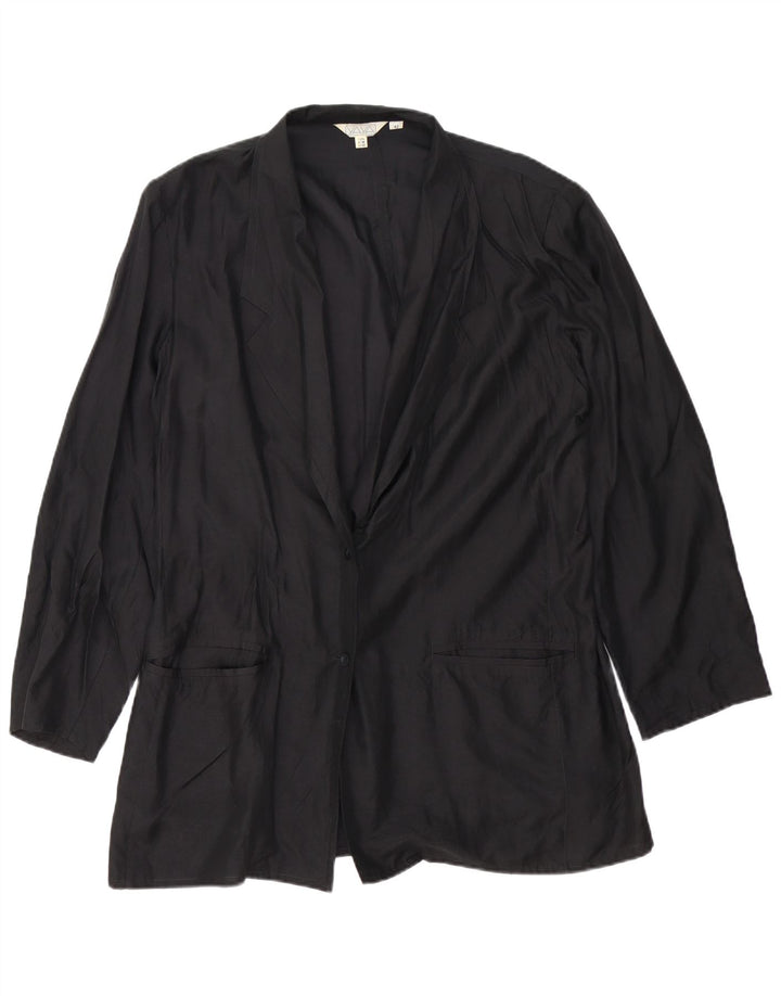 VINTAGE Womens 2 Button Blazer Jacket EU 42 Large Black Silk