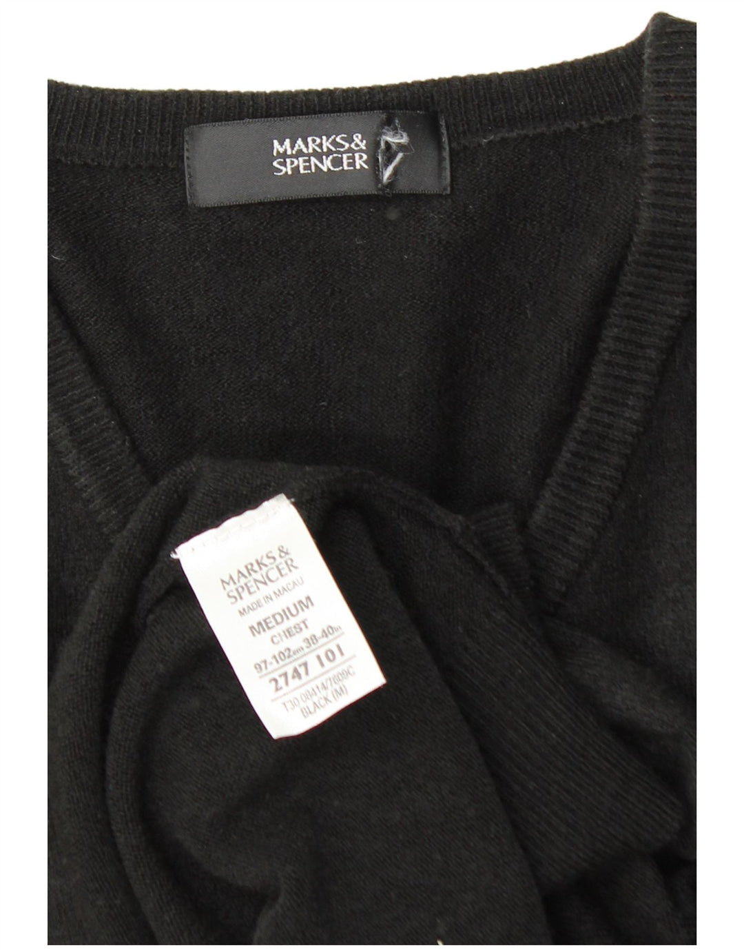 MARKS & SPENCER Mens V-Neck Jumper Sweater Medium Black Acrylic