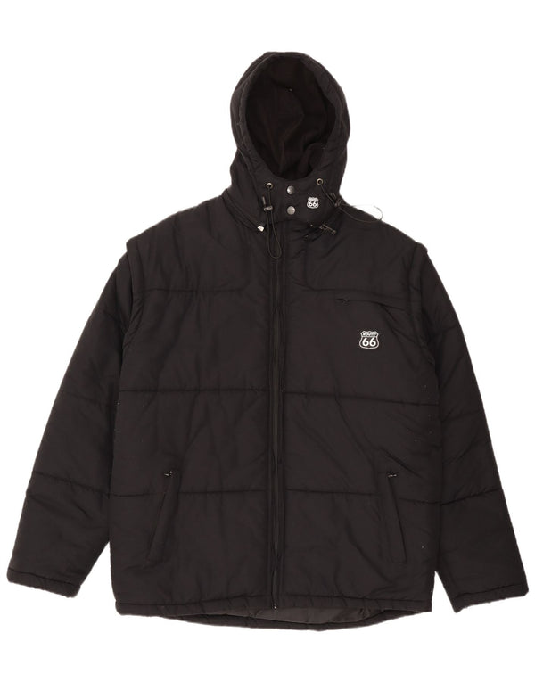 Route 66 Mens Hooded Padded Jacket UK 40 Large Black Polyamide