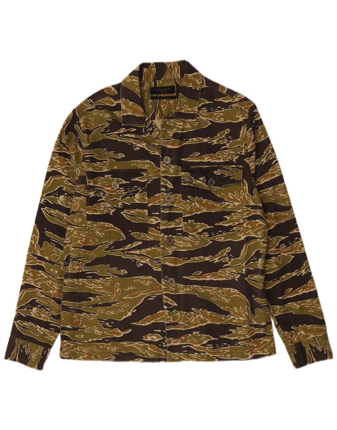 ALL SAINTS Mens Relaxed Fit Shirt Medium Khaki Camouflage Cotton