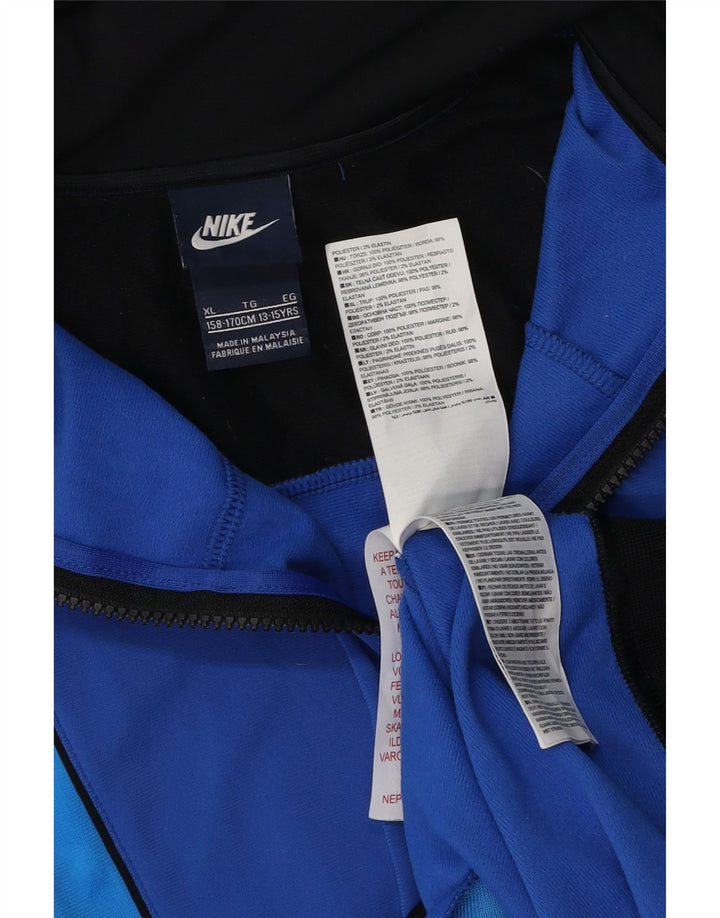 Nike Boys Tracksuit Top Jacket 13-14 Years XL Blue Colourblock Polyester