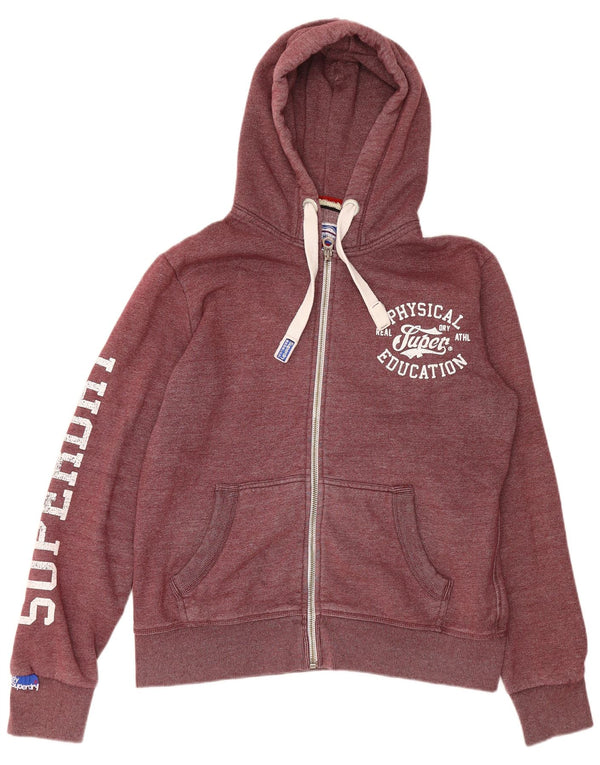 Superdry Mens Graphic Zip Hoodie Sweater XL Burgundy Cotton