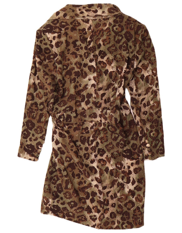 Les Copains Womens Long Sleeve Sheath Dress UK 14 Large Khaki Animal Print
