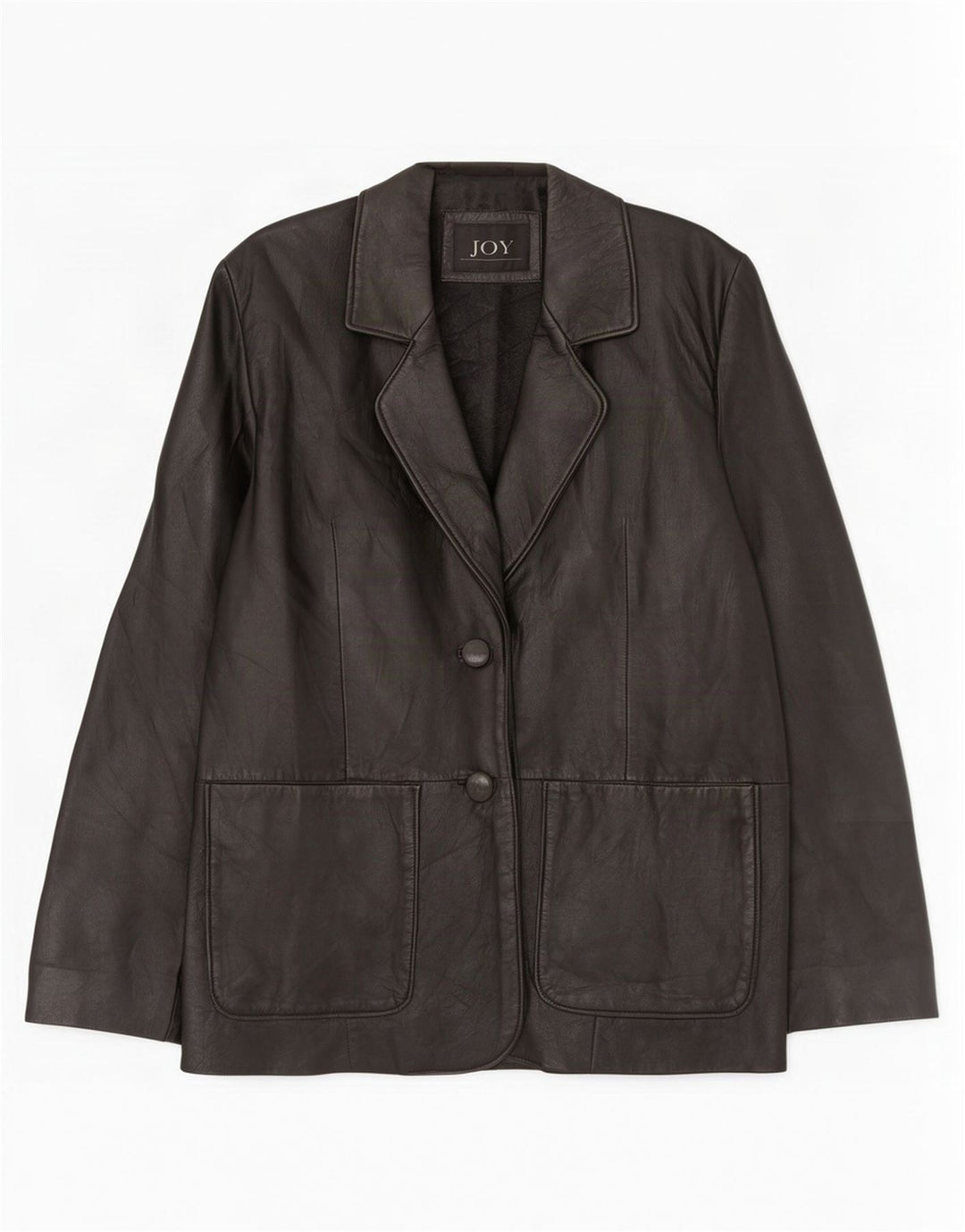 Joy Womens 2 Button Leather Blazer Jacket EU 42 Large Black