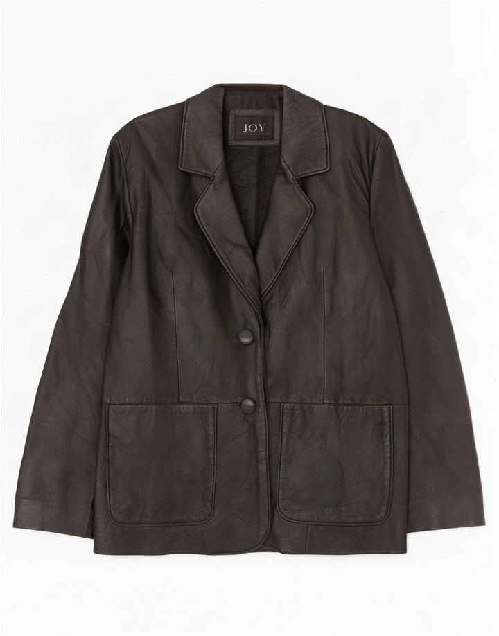 Joy Womens 2 Button Leather Blazer Jacket EU 42 Large Black