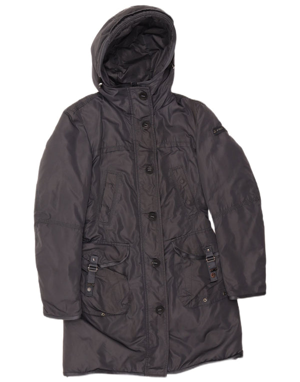 PEUTEREY Womens Hooded Padded Coat IT 40 Small Navy Blue Polyamide