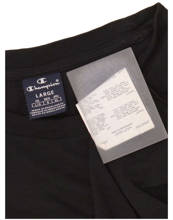 Champion Mens Graphic T-Shirt Top Large Black Cotton