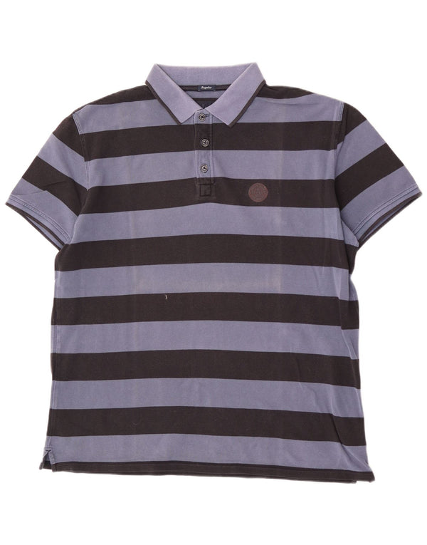 Armani Jeans Mens Regular Fit Polo Shirt 2XL Navy Blue Striped Cotton