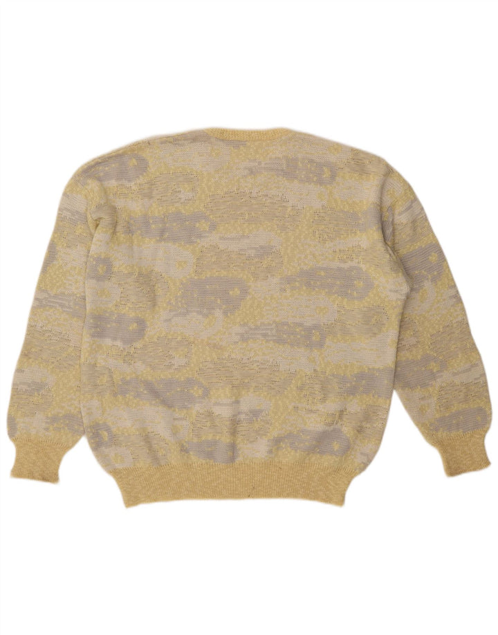 Vintage Mens Abstract Pattern Crew Neck Jumper Sweater IT 54 XL Yellow