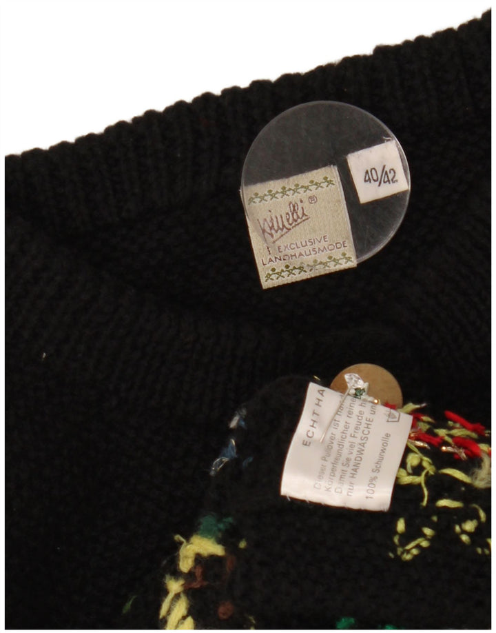 Vintage Womens Cardigan Sweater EU 40/42 Medium Black Floral Wool
