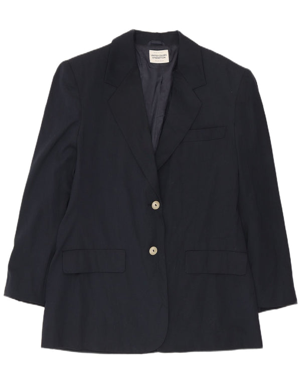 BENETTON Womens 2 Button Blazer Jacket IT 46 Large Navy Blue Polyester