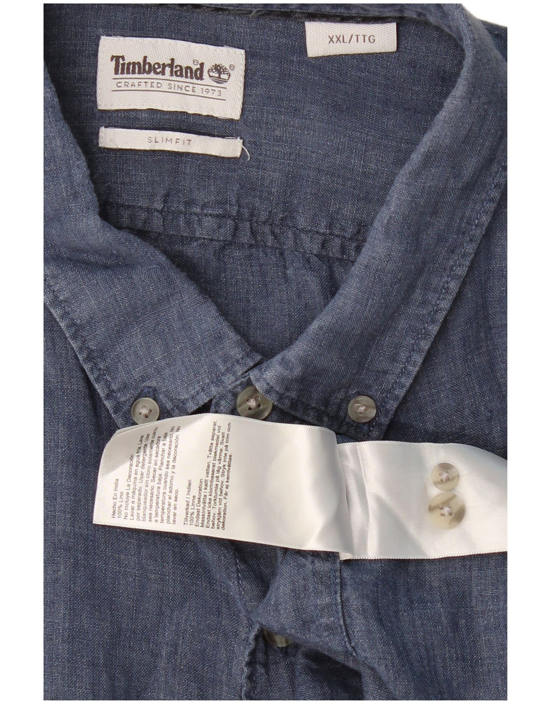 TIMBERLAND Mens Slim Fit Shirt 2XL Navy Blue Linen