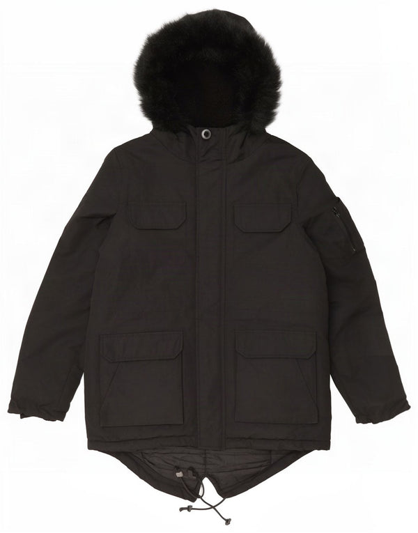 Bellfield Mens Hooded Parka Jacket UK 38 Medium Black Polyester