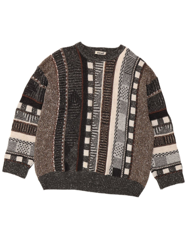 VINTAGE Mens Crew Neck Jumper Sweater UK 44 XL Multicoloured Striped