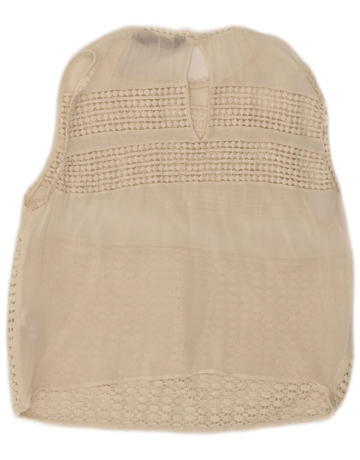 Zara Womens Crop Sleeveless Lace Blouse Top UK 12 Medium White Polyester