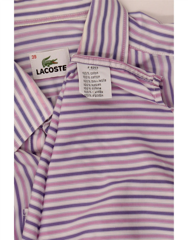 LACOSTE Mens Shirt Size 39 Medium Purple Striped Cotton