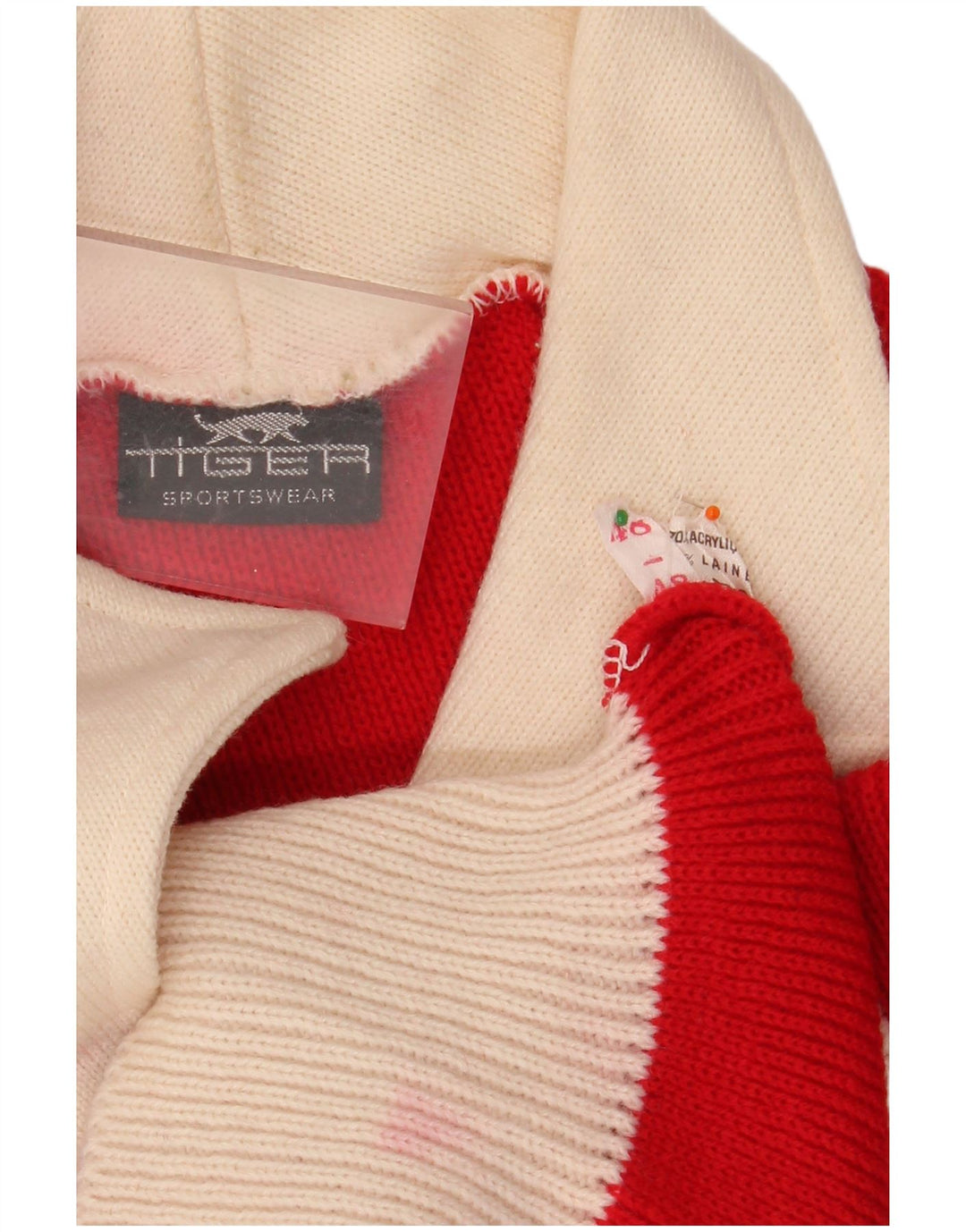 VINTAGE Womens Polo Neck Jumper Sweater IT 48 XL Red Colourblock Acrylic