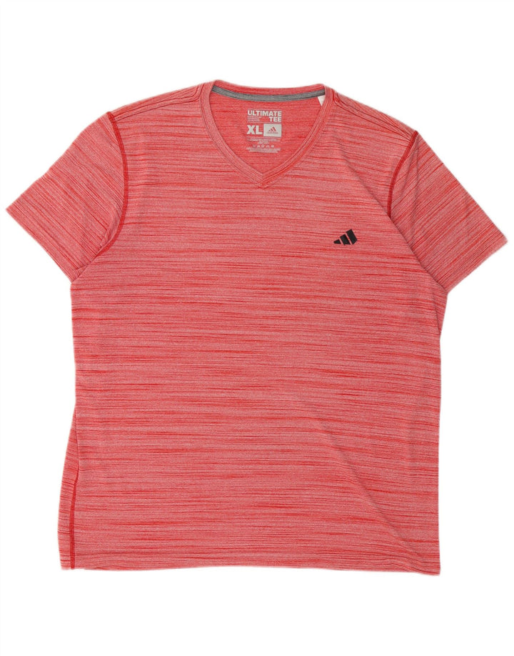 Adidas Mens T-Shirt Top XL Red Striped Polyester