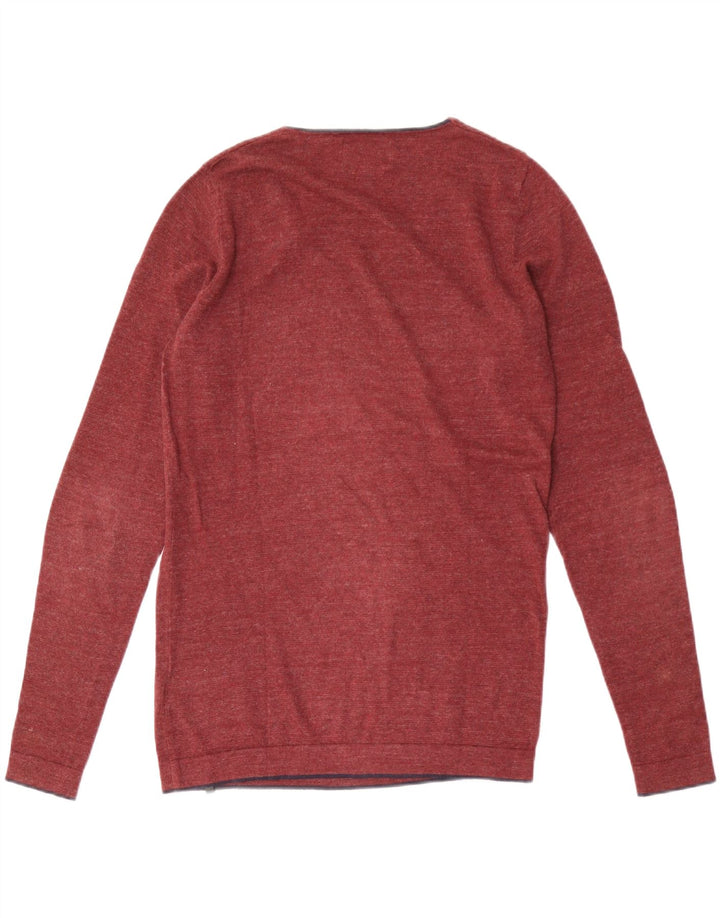 JACK & JONES Mens V-Neck Jumper Sweater Small Maroon Cotton