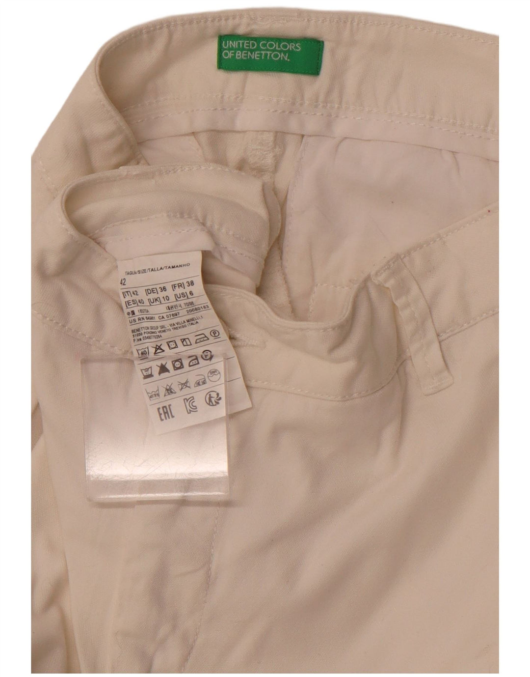 BENETTON Womens Straight Chino Trousers UK 10 Small W28 L28 White Cotton