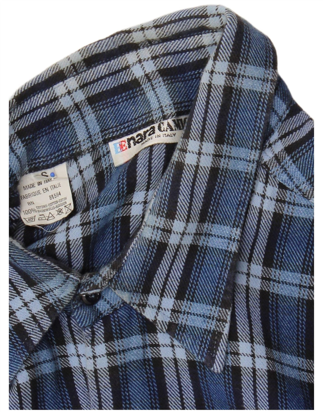 Enara Camice Mens Flannel Shirt Small Blue Check Cotton