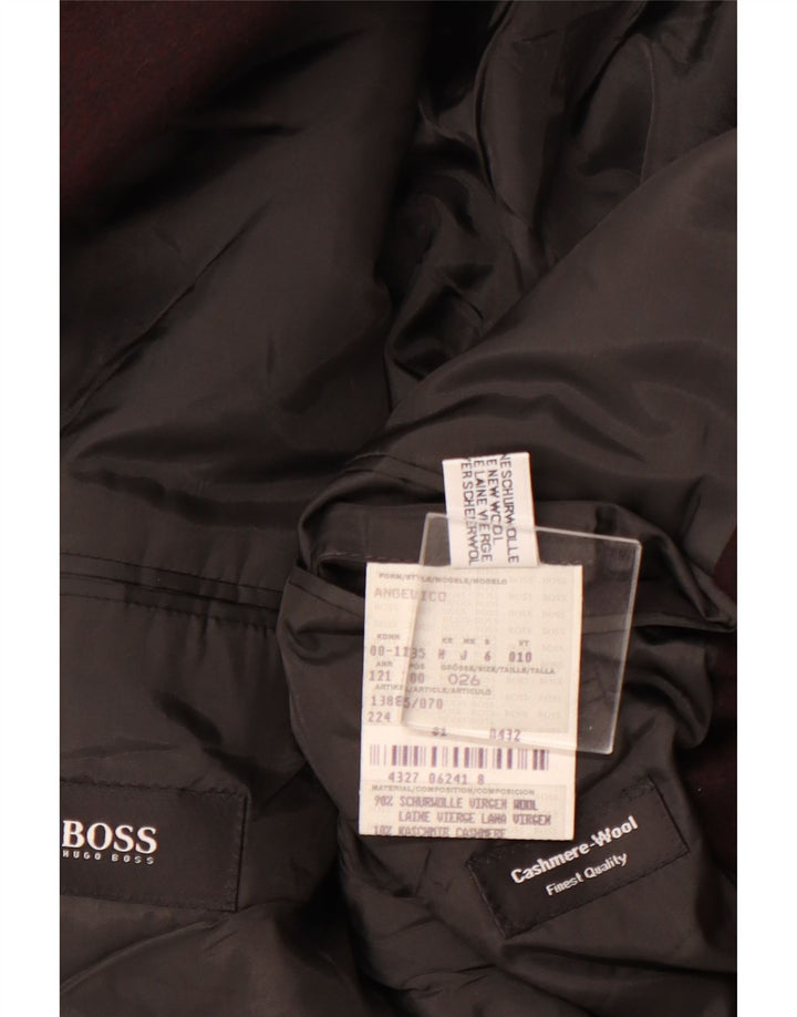 HUGO BOSS Mens 3 Button Blazer Jacket UK 40 Large Burgundy Virgin Wool