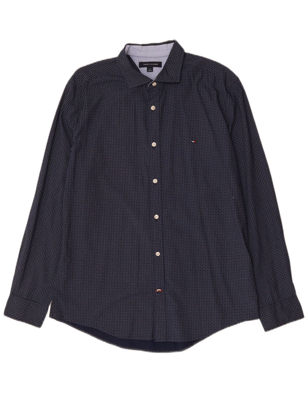 TOMMY HILFIGER Mens Shirt Large Navy Blue Spotted Cotton