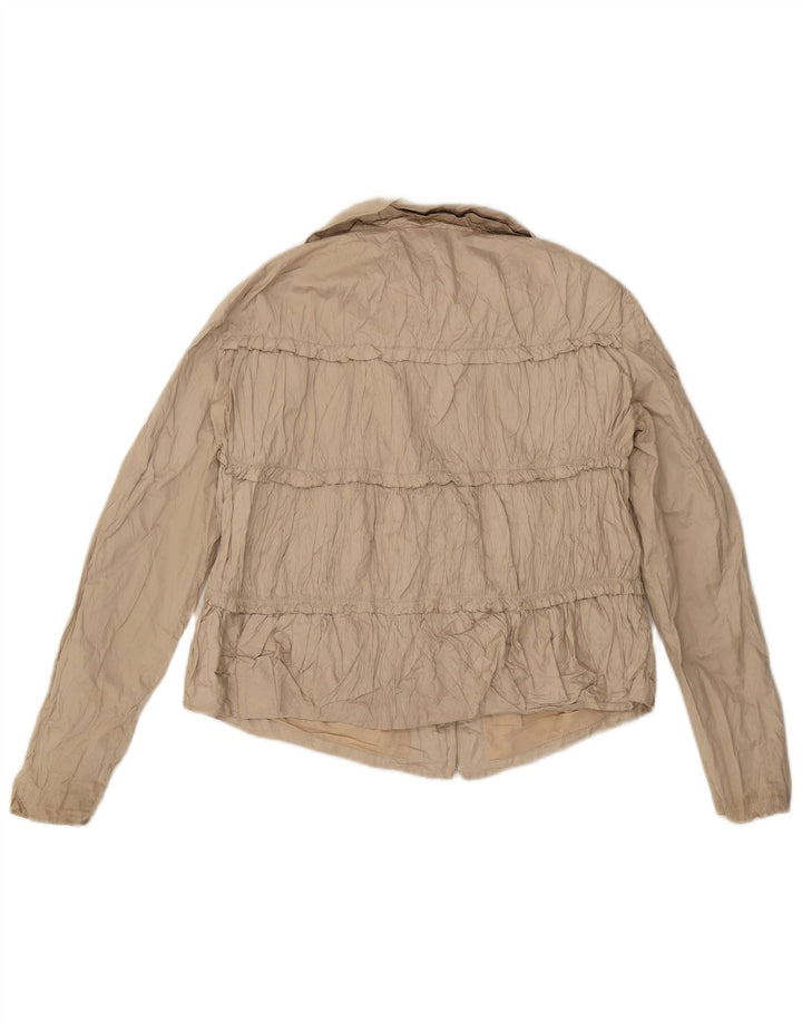 Zara Womens Crop Bomber Jacket UK 14 Large Beige Cotton
