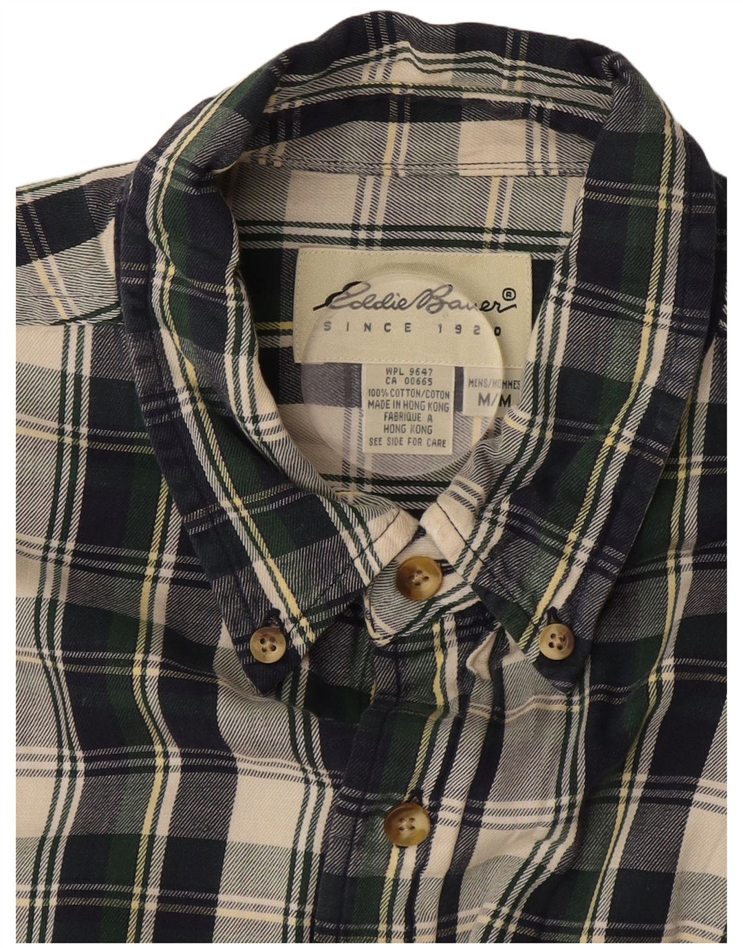 Eddie Bauer Mens Flannel Shirt Medium Navy Blue Check Cotton